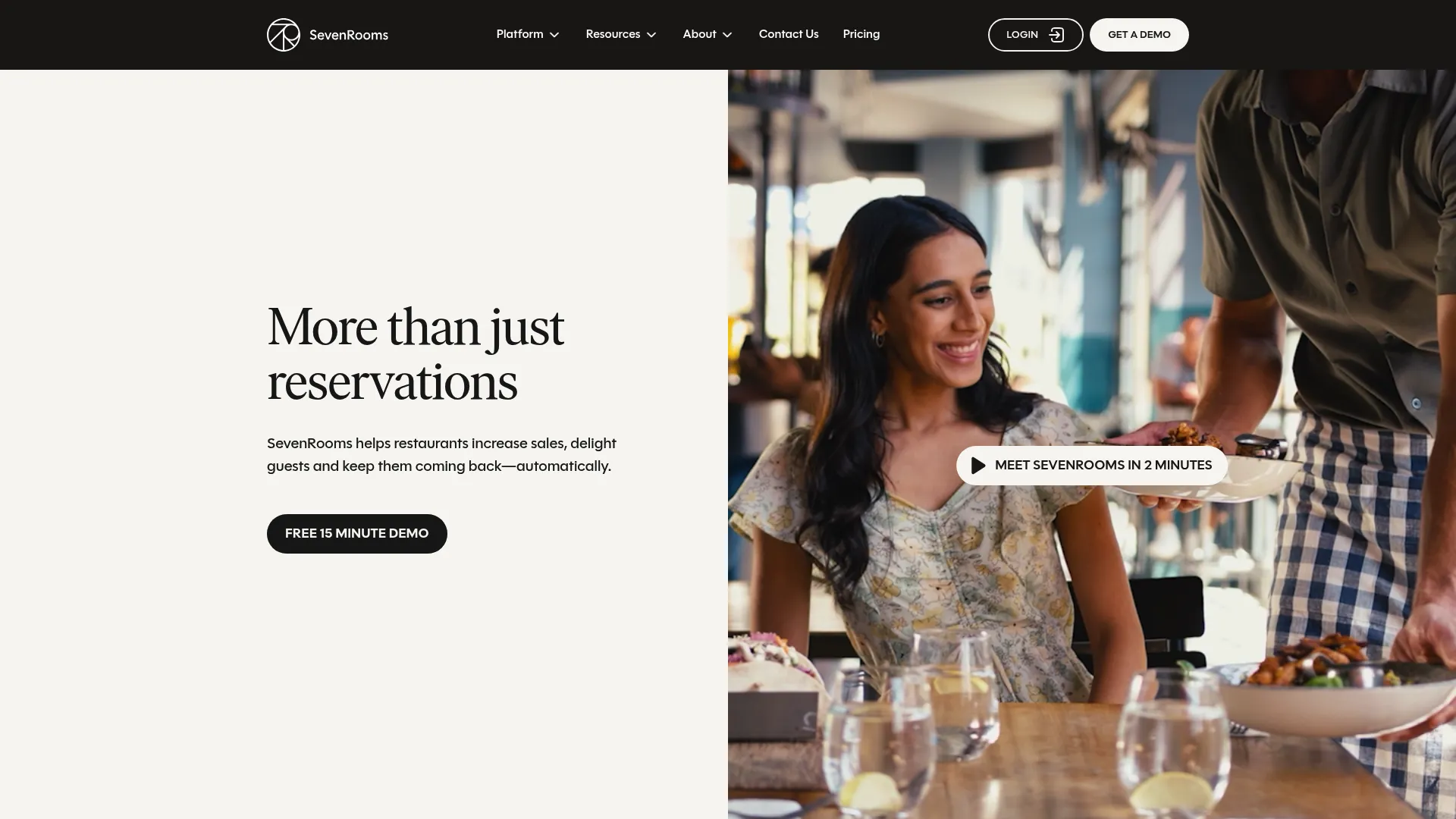 SevenRooms hospitality CRM and reservations homepage