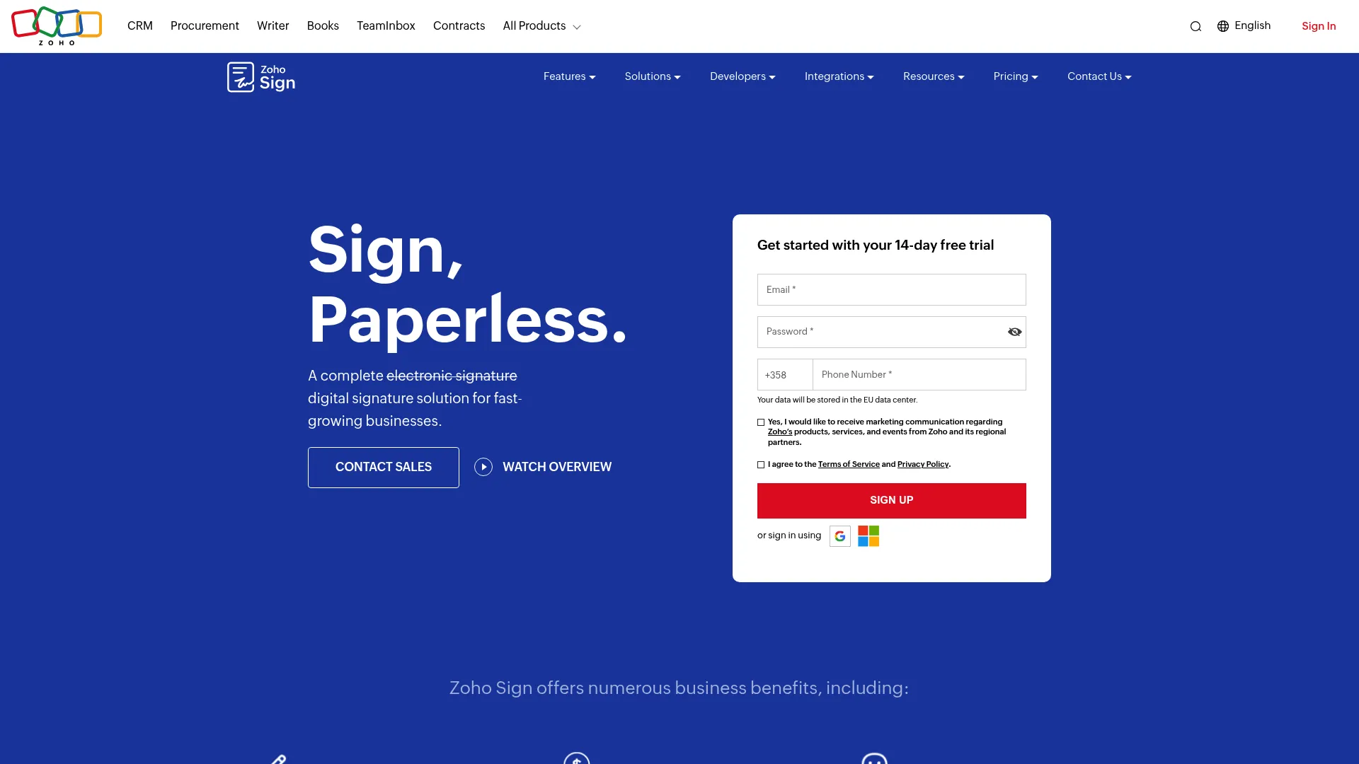 Zoho Sign e-signature and document workflow