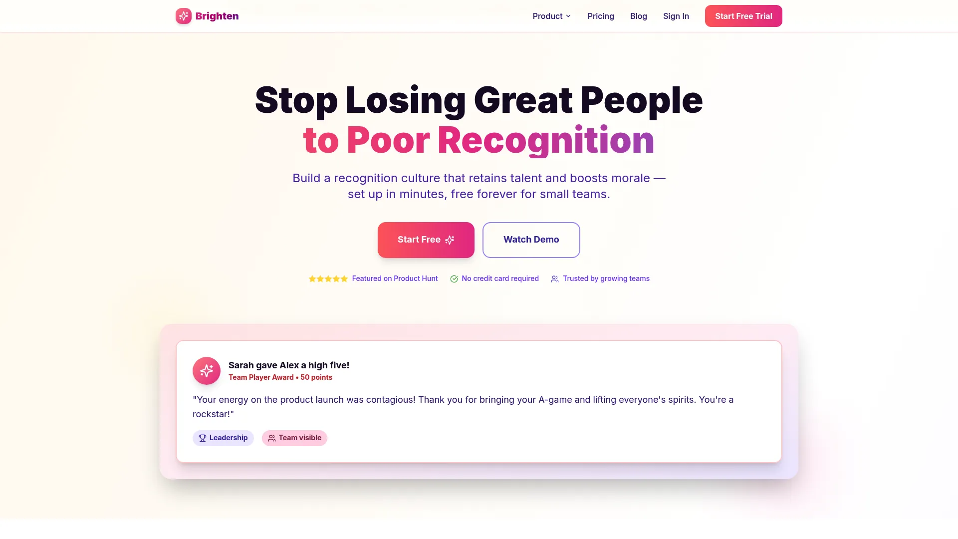 Brighten employee recognition platform