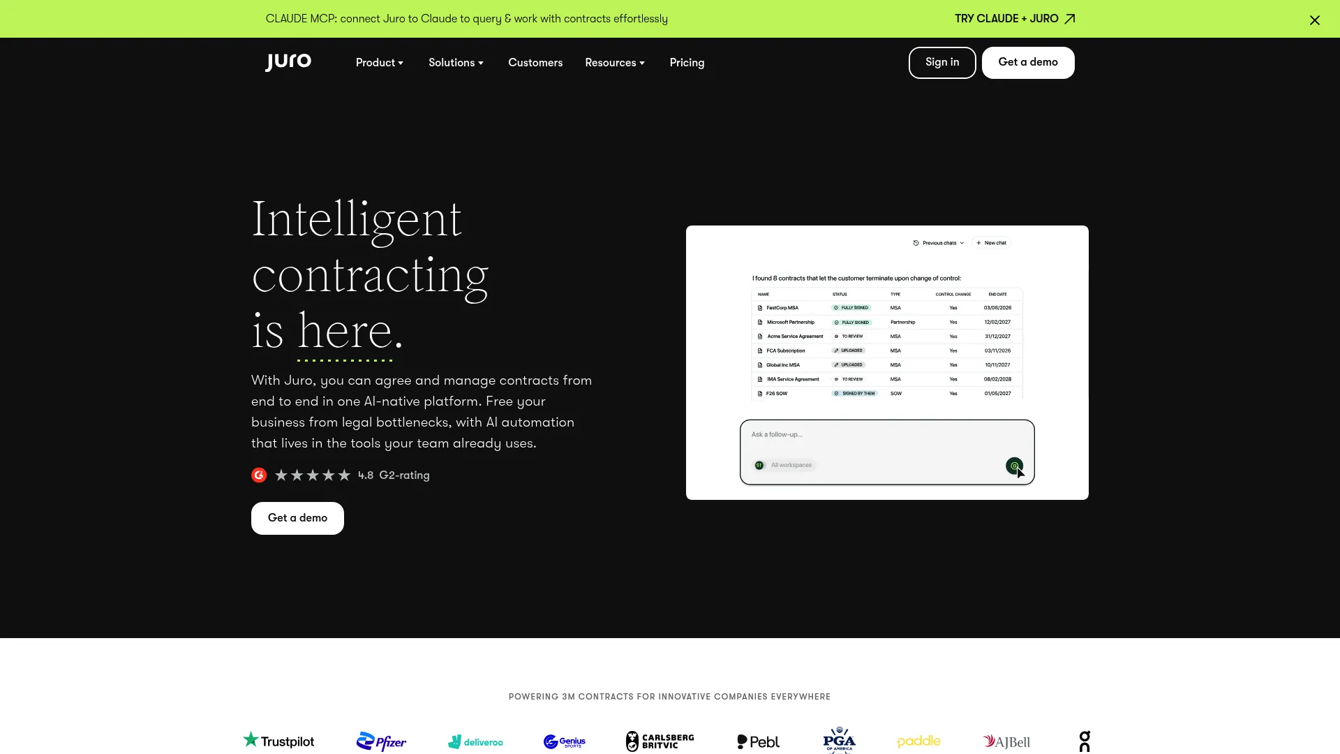 Juro contract negotiation software interface
