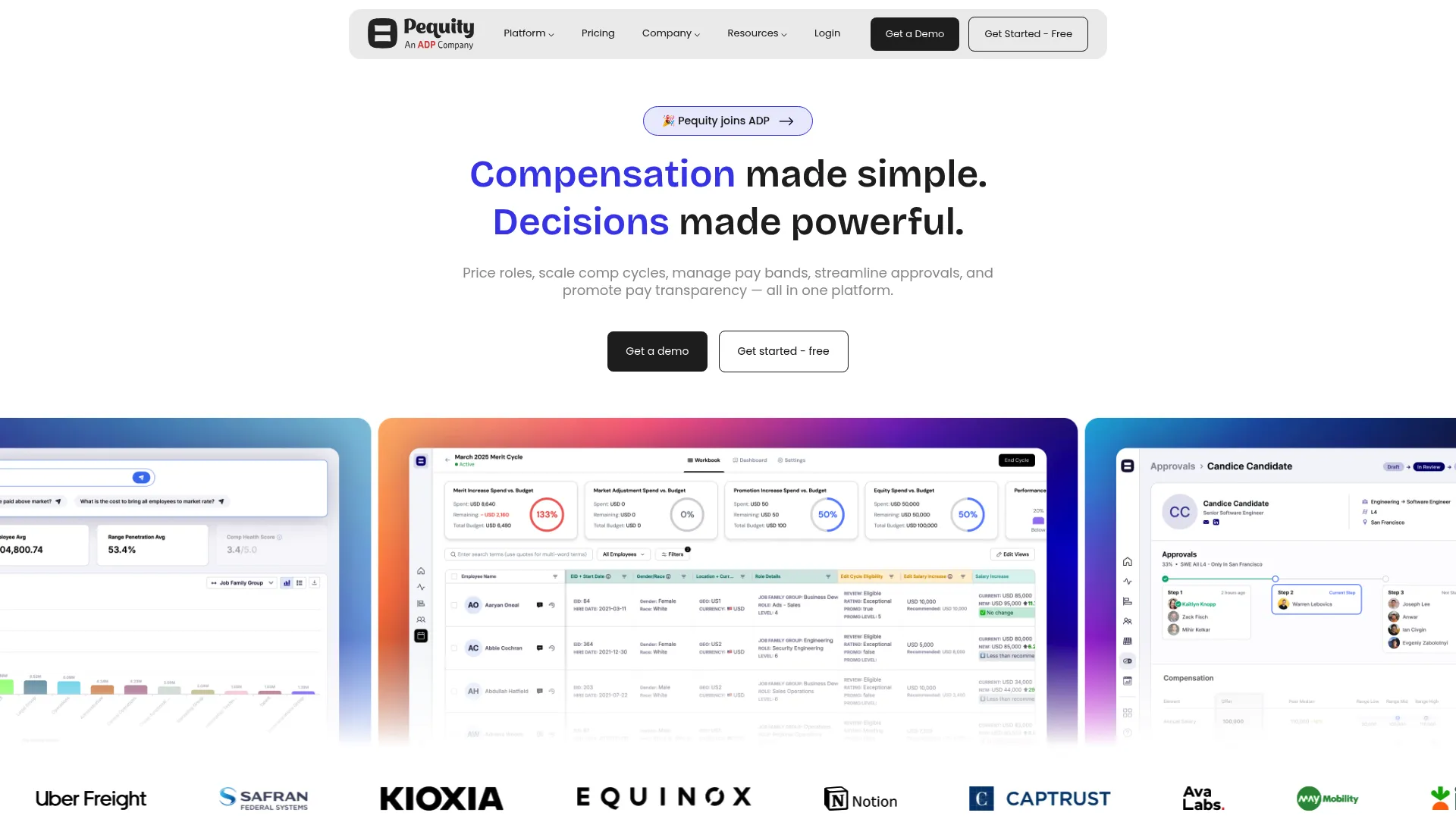 Pequity compensation management homepage