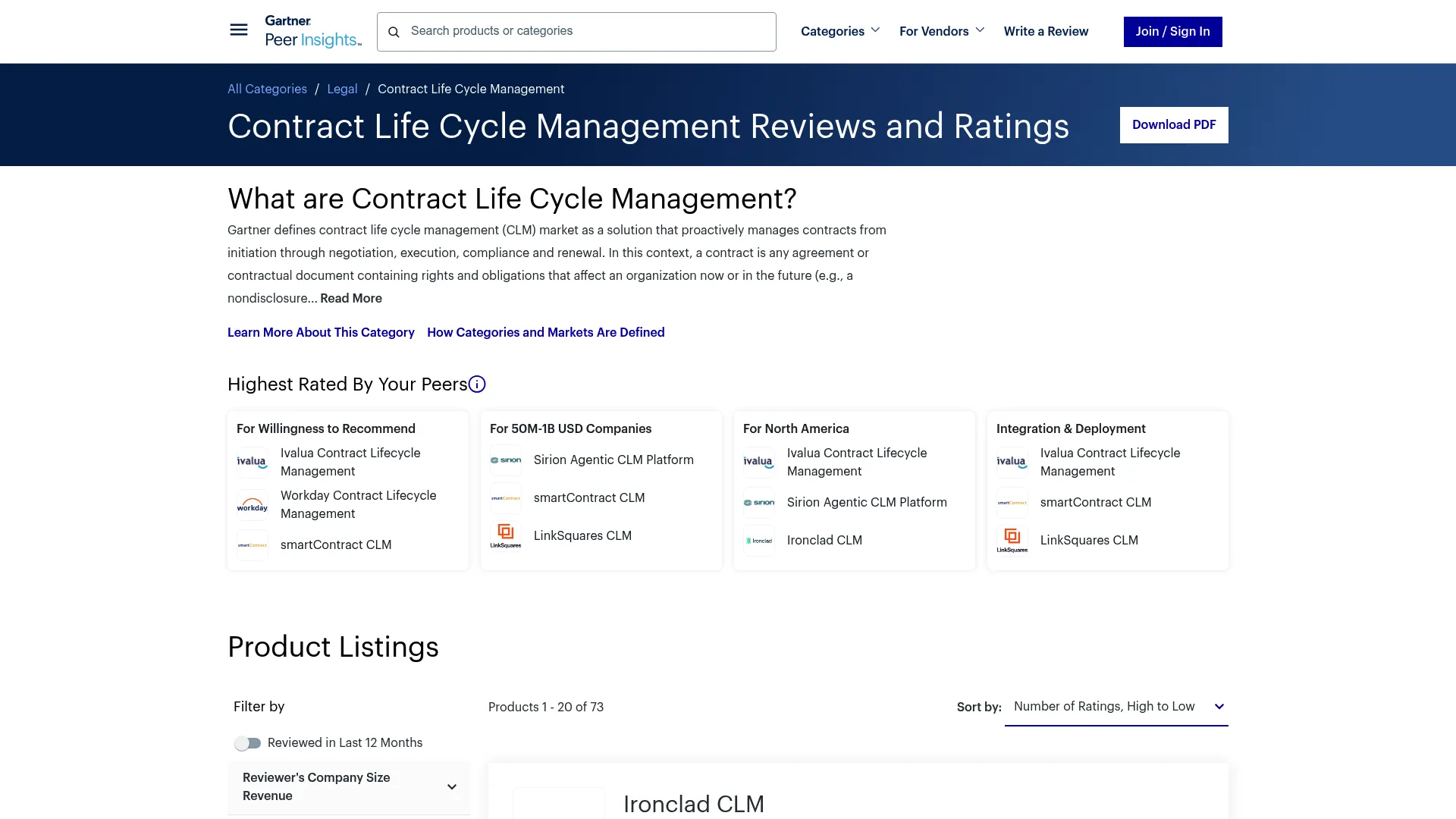 CLM software category on Gartner Peer Insights