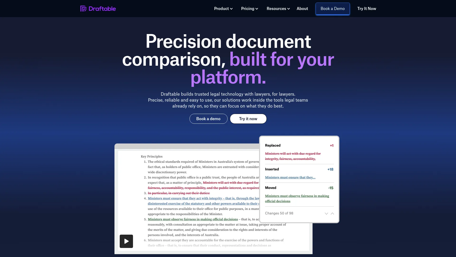 Draftable document comparison tool