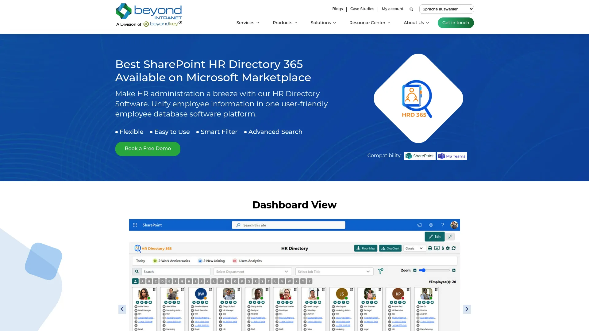 HR Directory 365 by Beyond Intranet employee directory page
