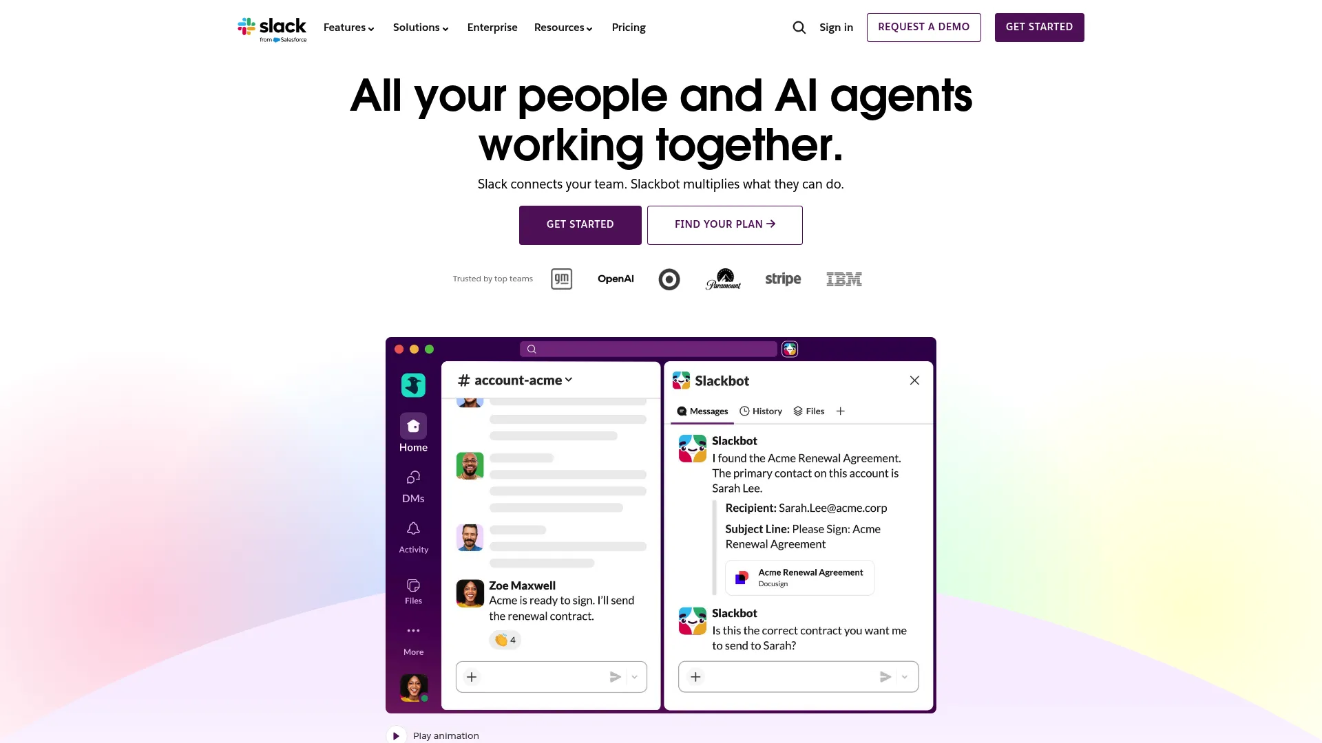 Slack team chat software interface