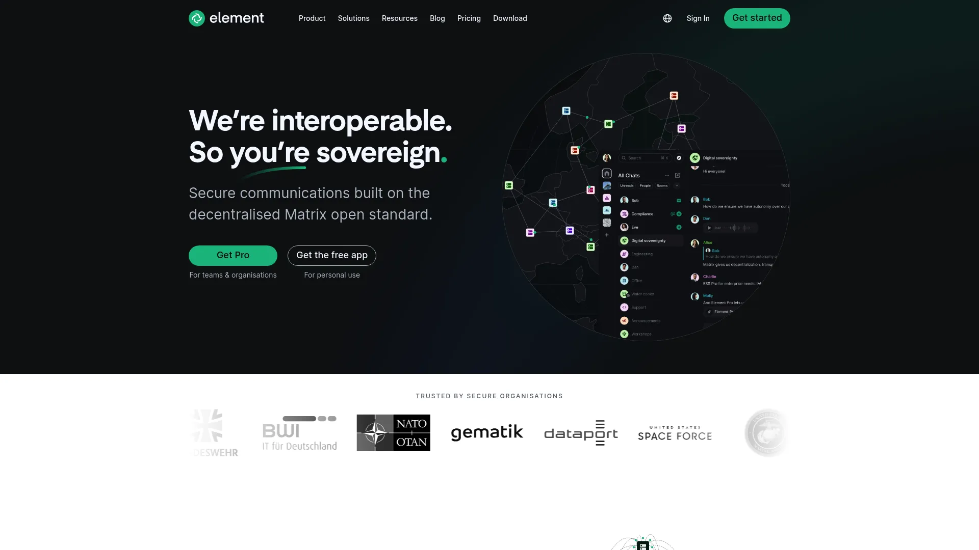 Element encrypted messaging interface