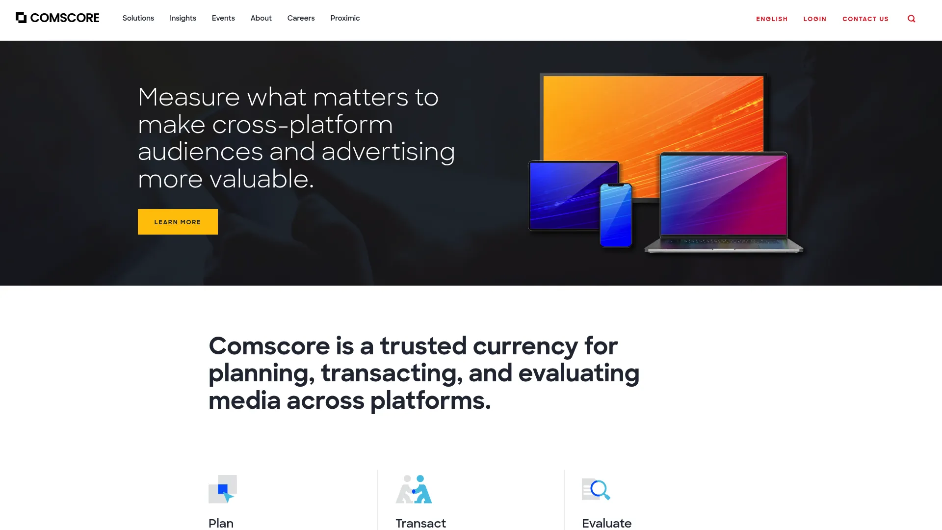 Comscore cross-platform audience measurement homepage