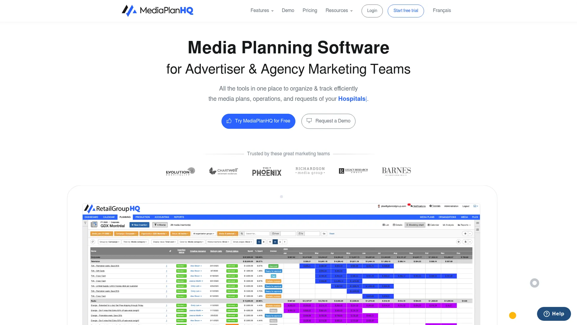 MediaPlanHQ media planning and tracking software homepage