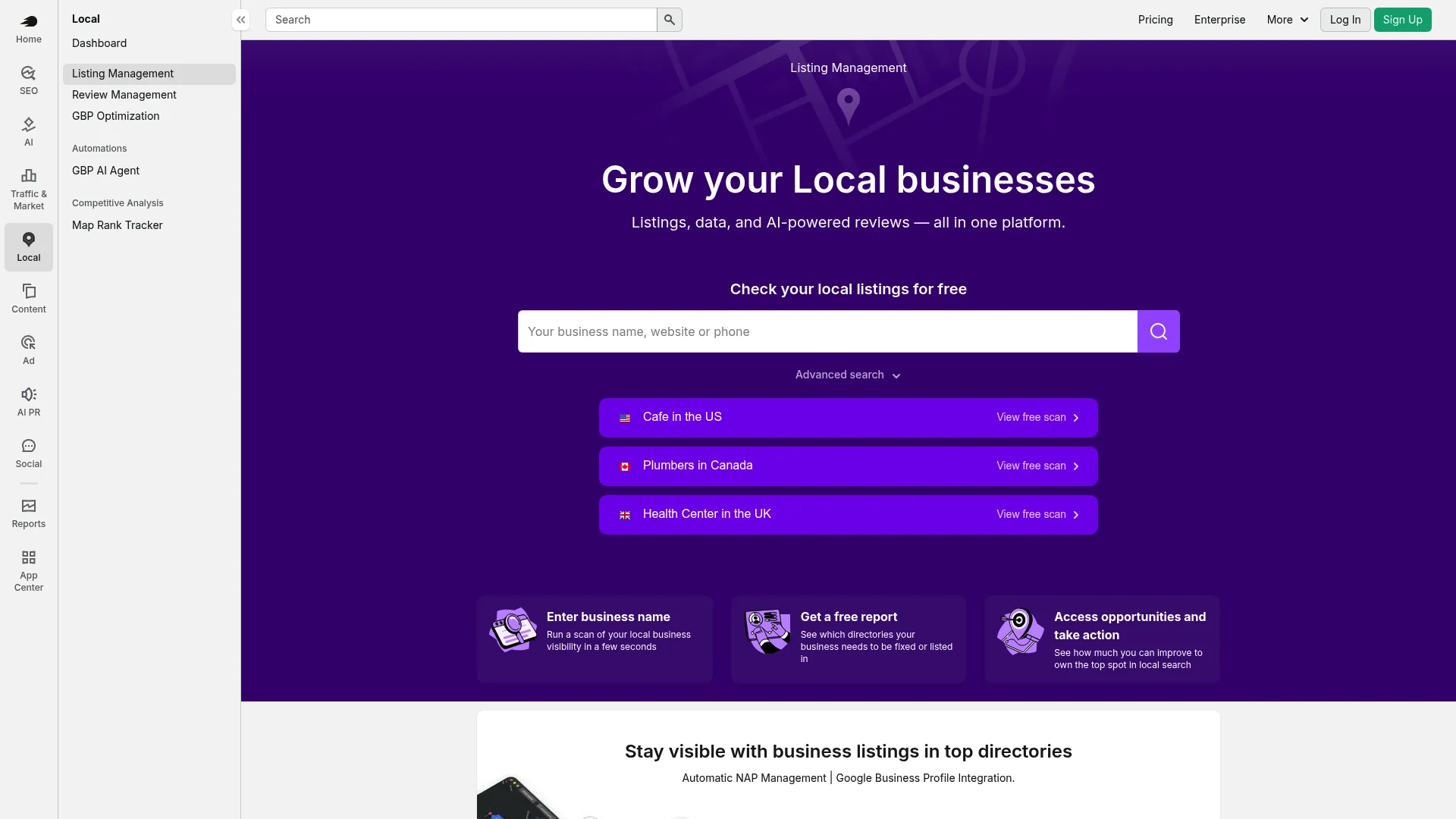 Semrush Listing Management local listings tool