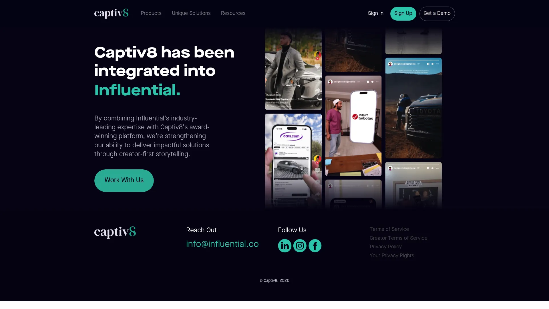 Captiv8 influencer marketing platform homepage