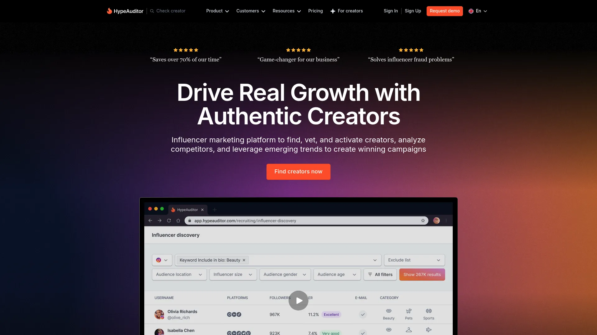 HypeAuditor influencer analytics platform homepage