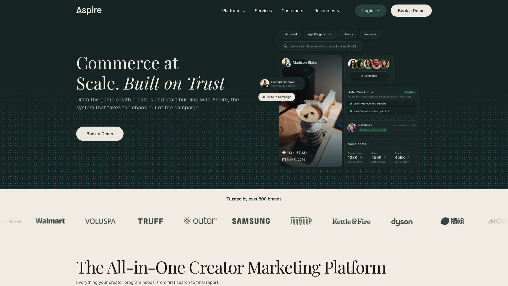 Aspire influencer marketing platform homepage