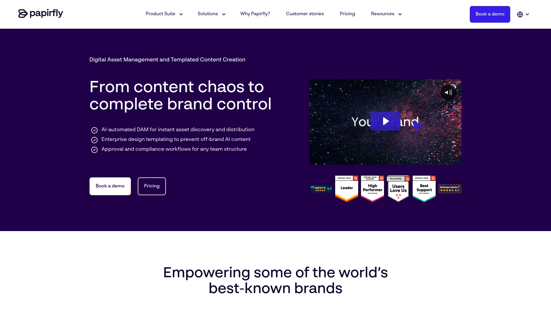 Papirfly brand and content management platform homepage