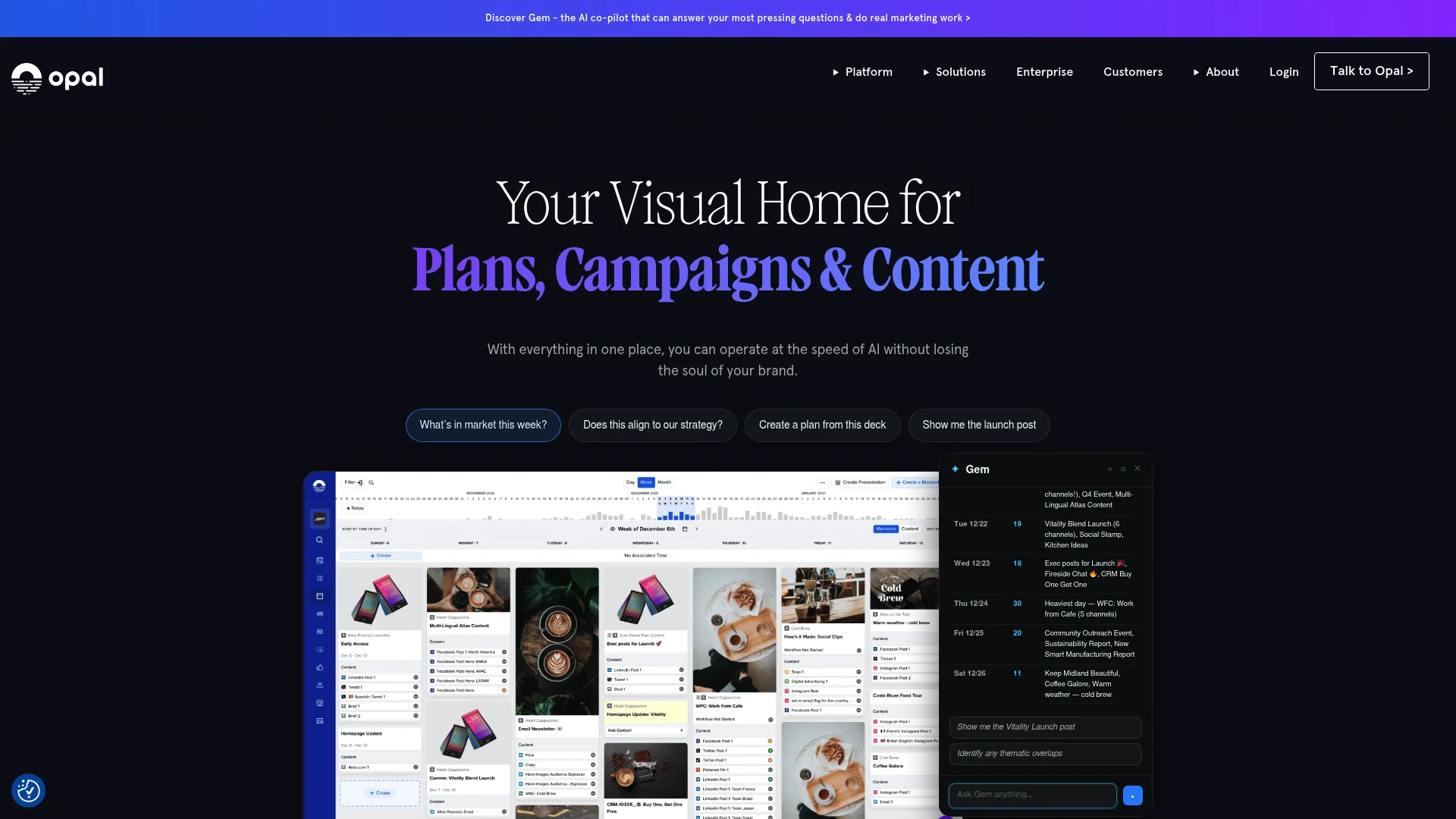 Opal marketing planning platform homepage