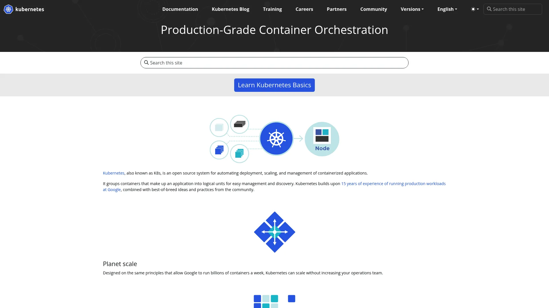 Kubernetes open-source container orchestration platform homepage