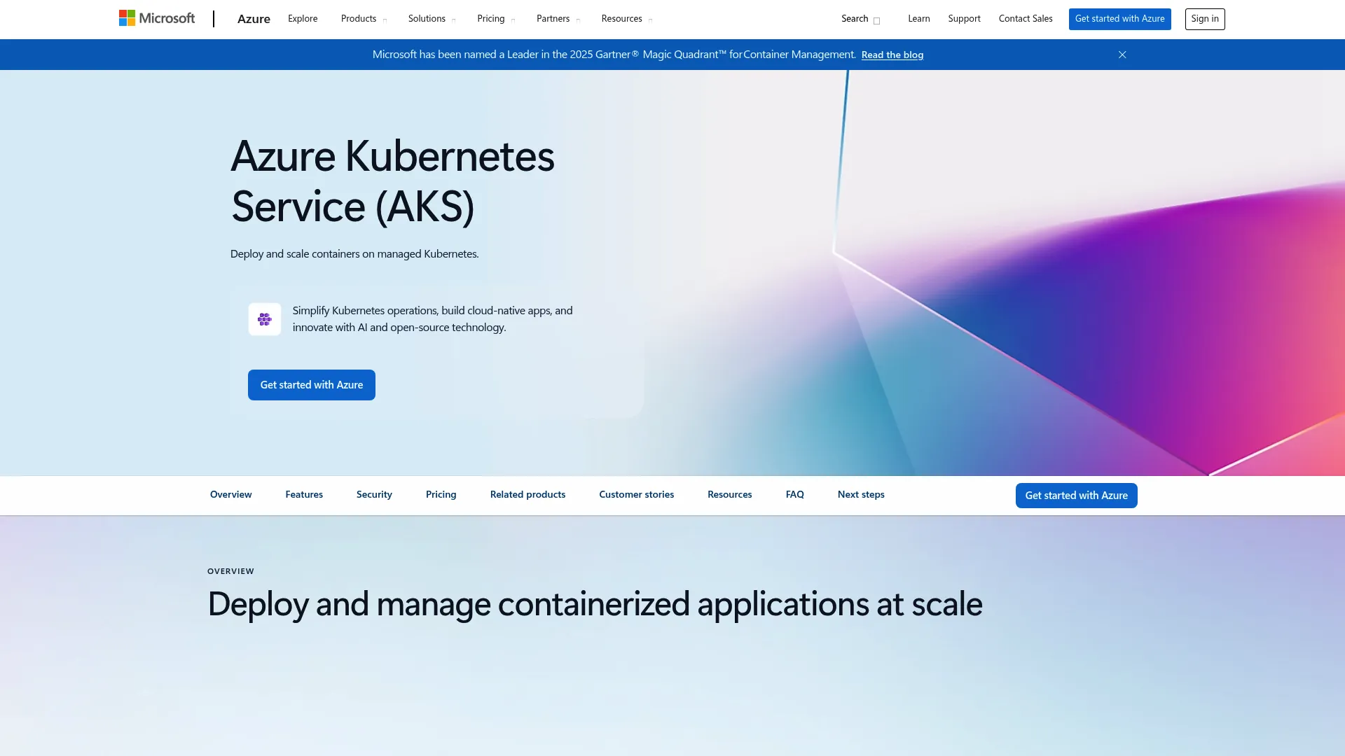 Azure Kubernetes Service managed Kubernetes page