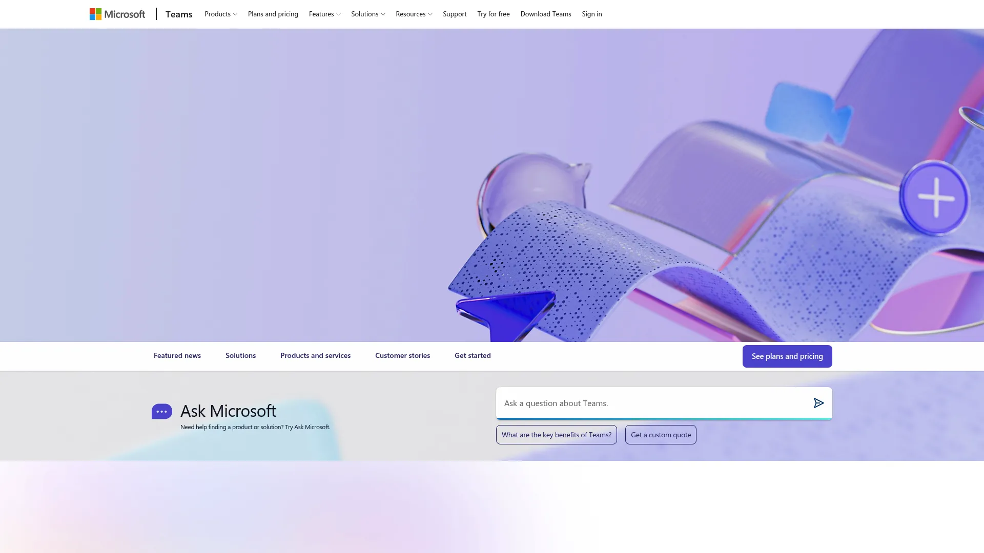 Microsoft Teams collaboration and communication platform homepage