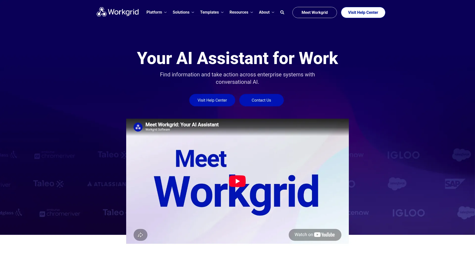 Workgrid AI assistant and digital workplace orchestration platform homepage