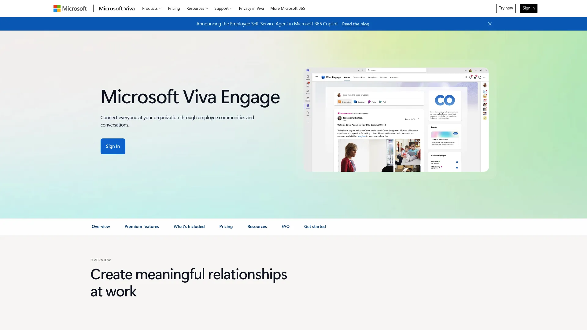 Microsoft Viva Engage employee communities and engagement platform homepage