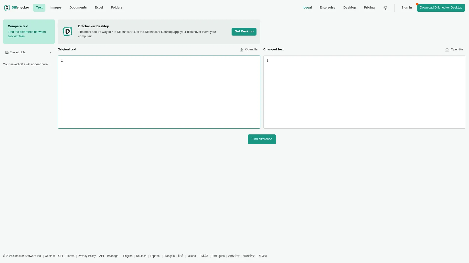 Diffchecker file comparison software interface