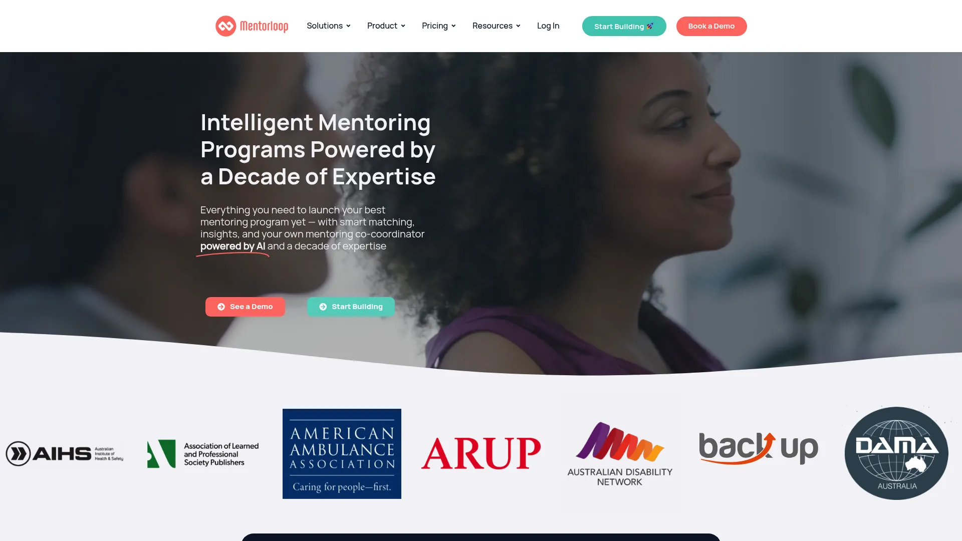 Mentorloop mentoring platform homepage