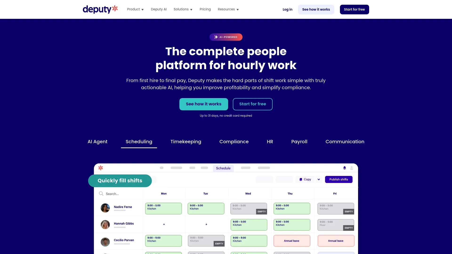 Deputy employee scheduling and time tracking software