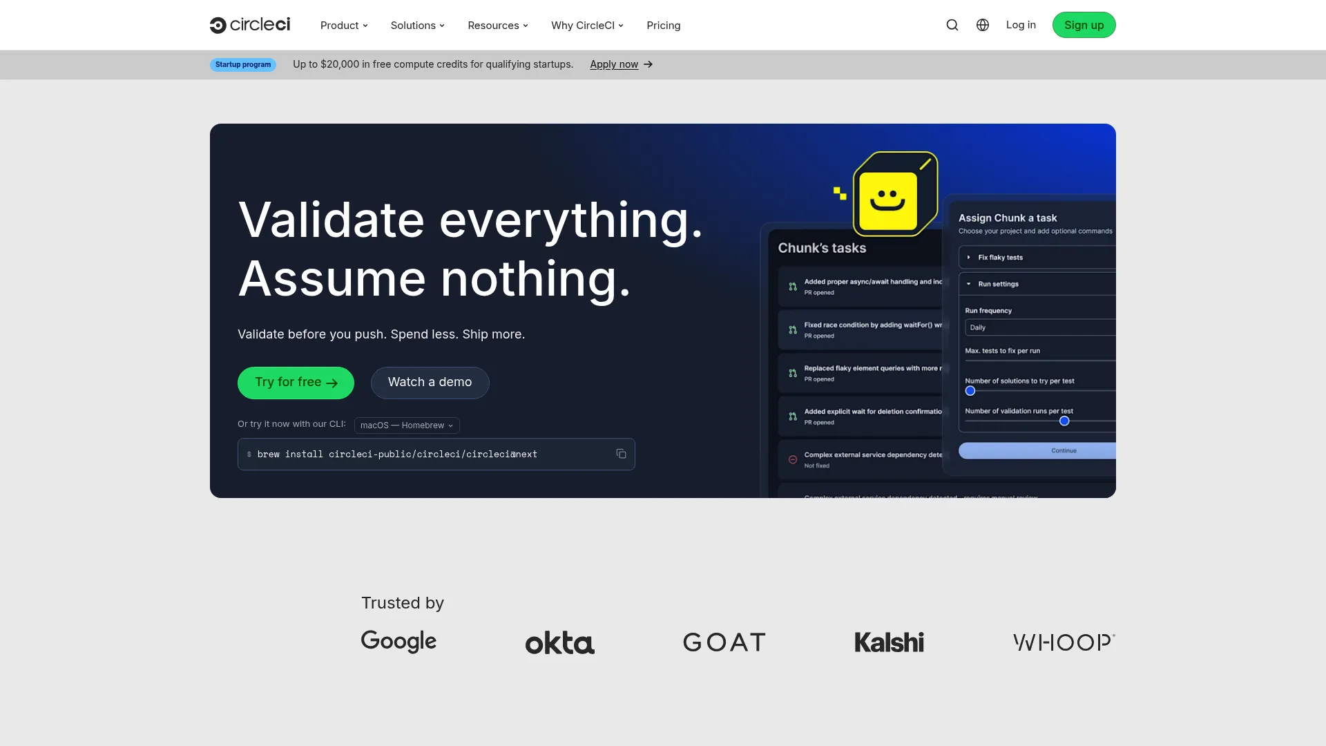 CircleCI cloud CI/CD platform homepage