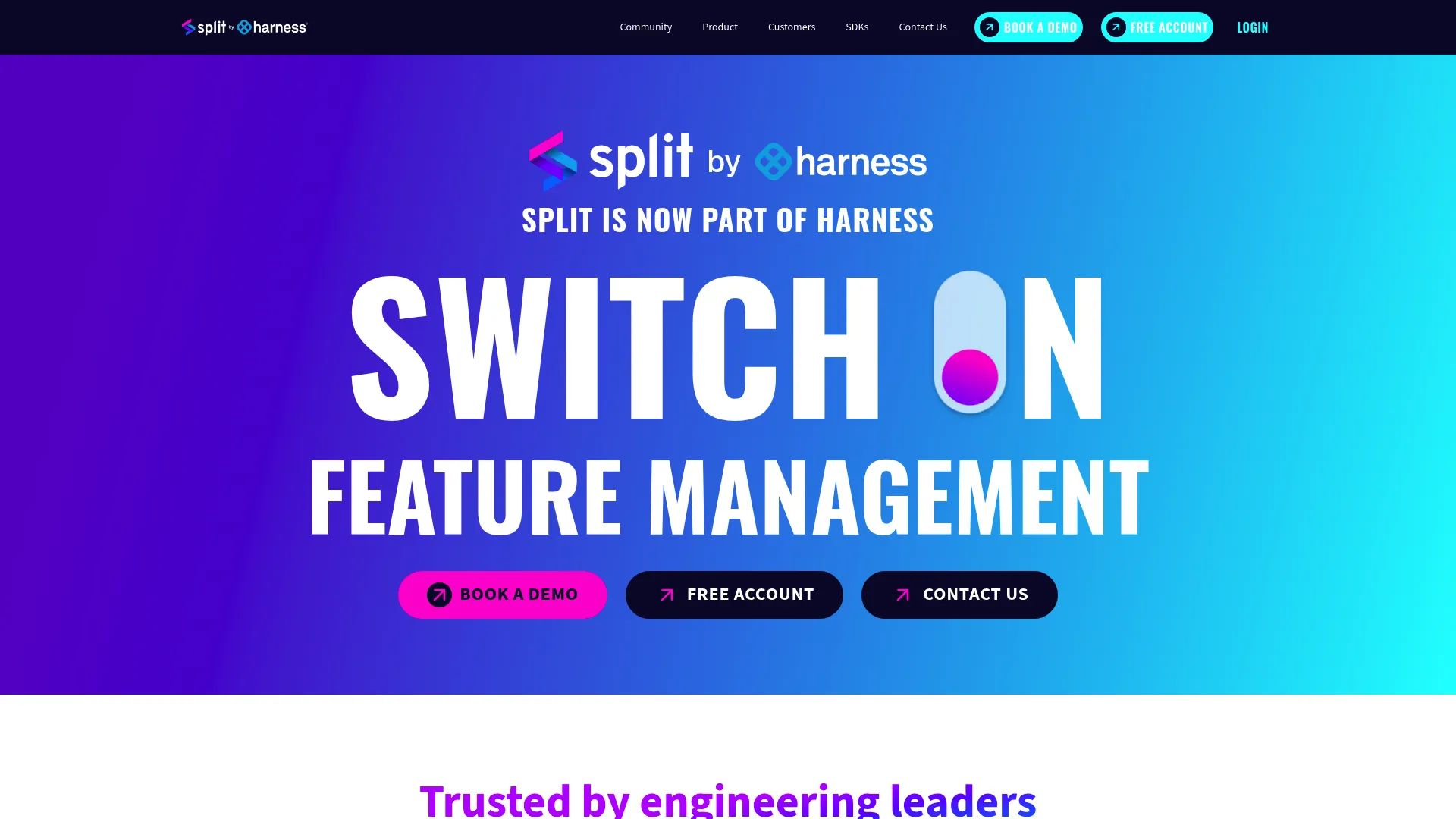 Split feature management and experimentation platform homepage