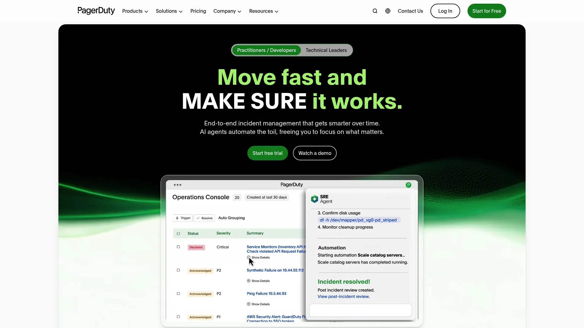 PagerDuty on-call management and incident response platform homepage