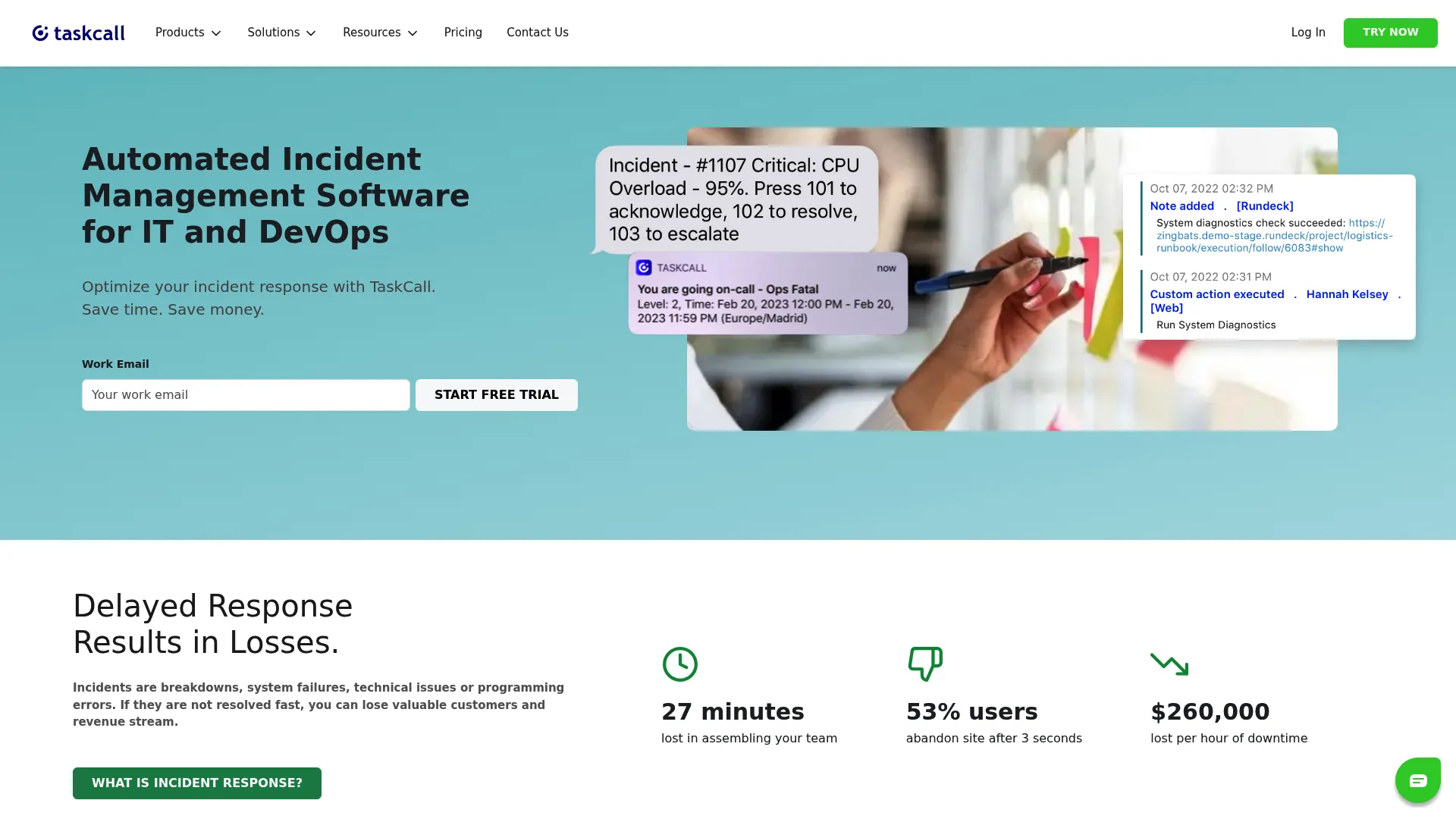 TaskCall incident management and on-call alerting software homepage