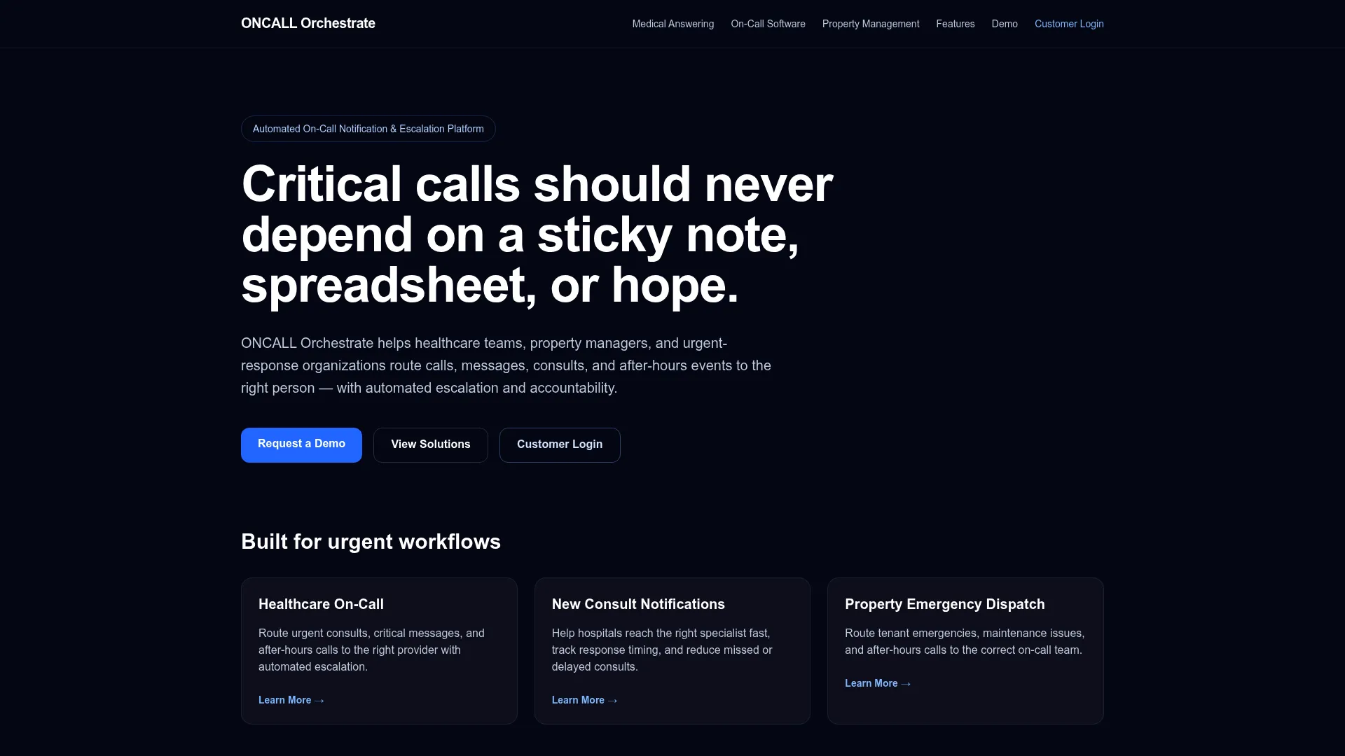 ONCALL Orchestrate automated on-call notification and routing platform homepage