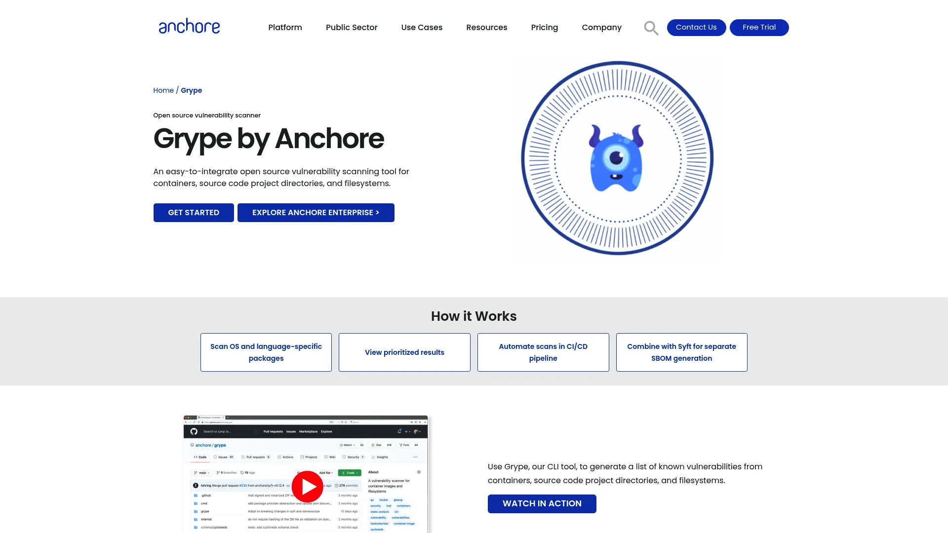 Grype open-source vulnerability scanner homepage