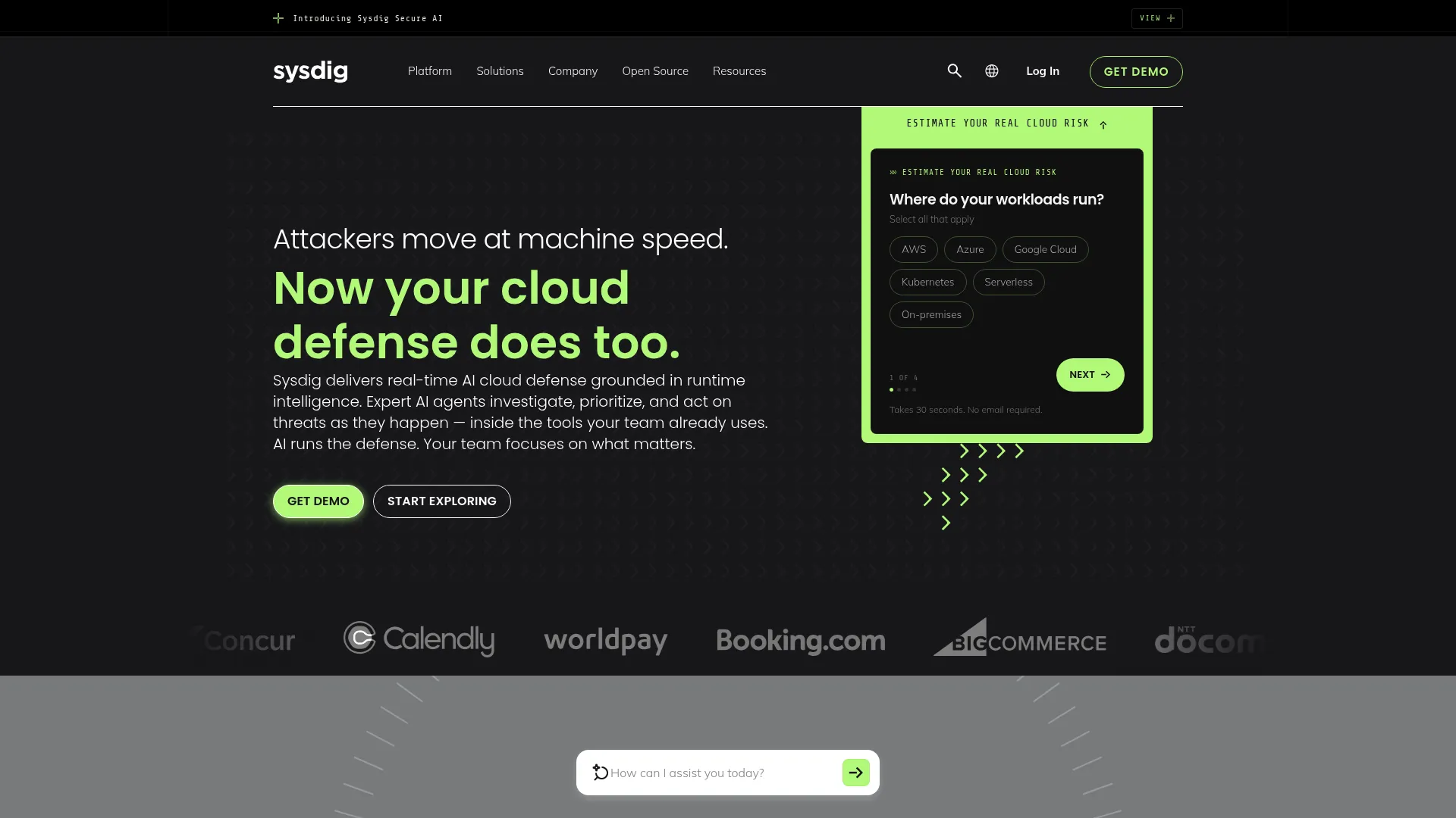 Sysdig cloud-native security platform homepage