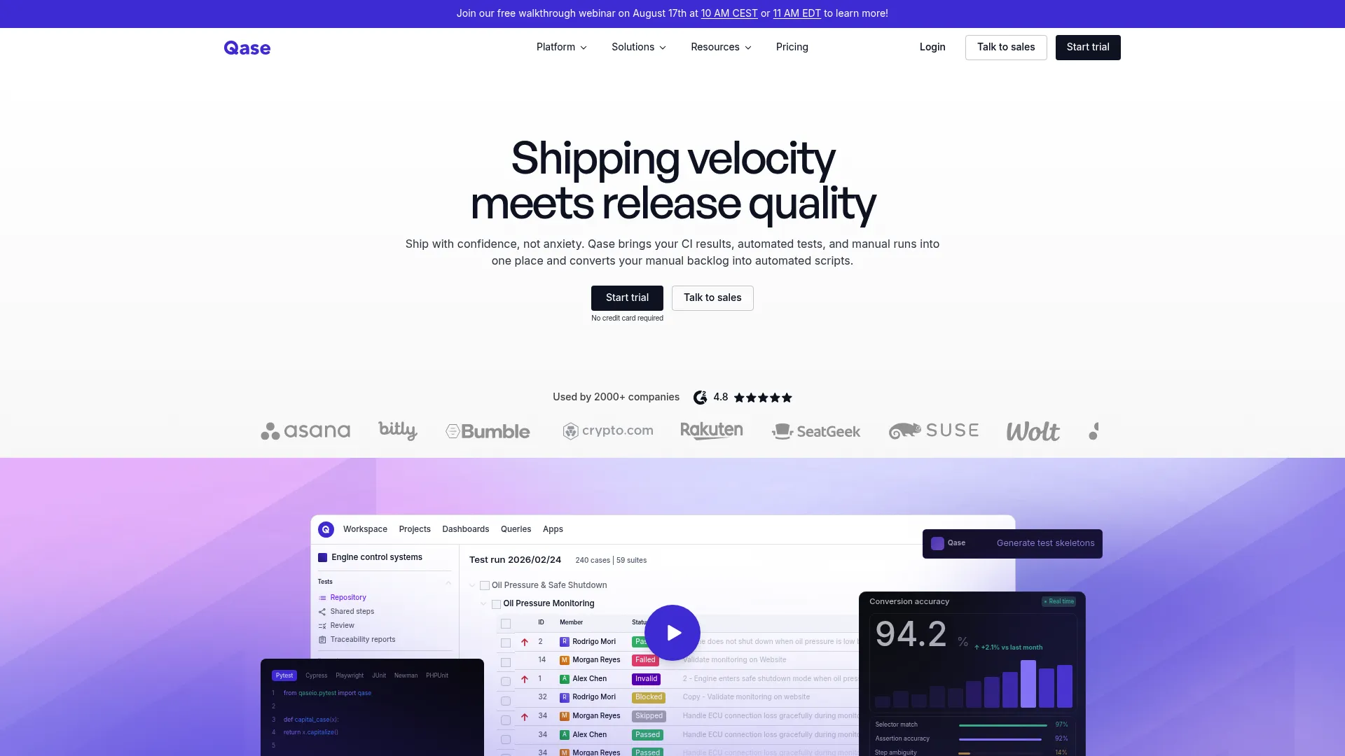 Qase test management platform