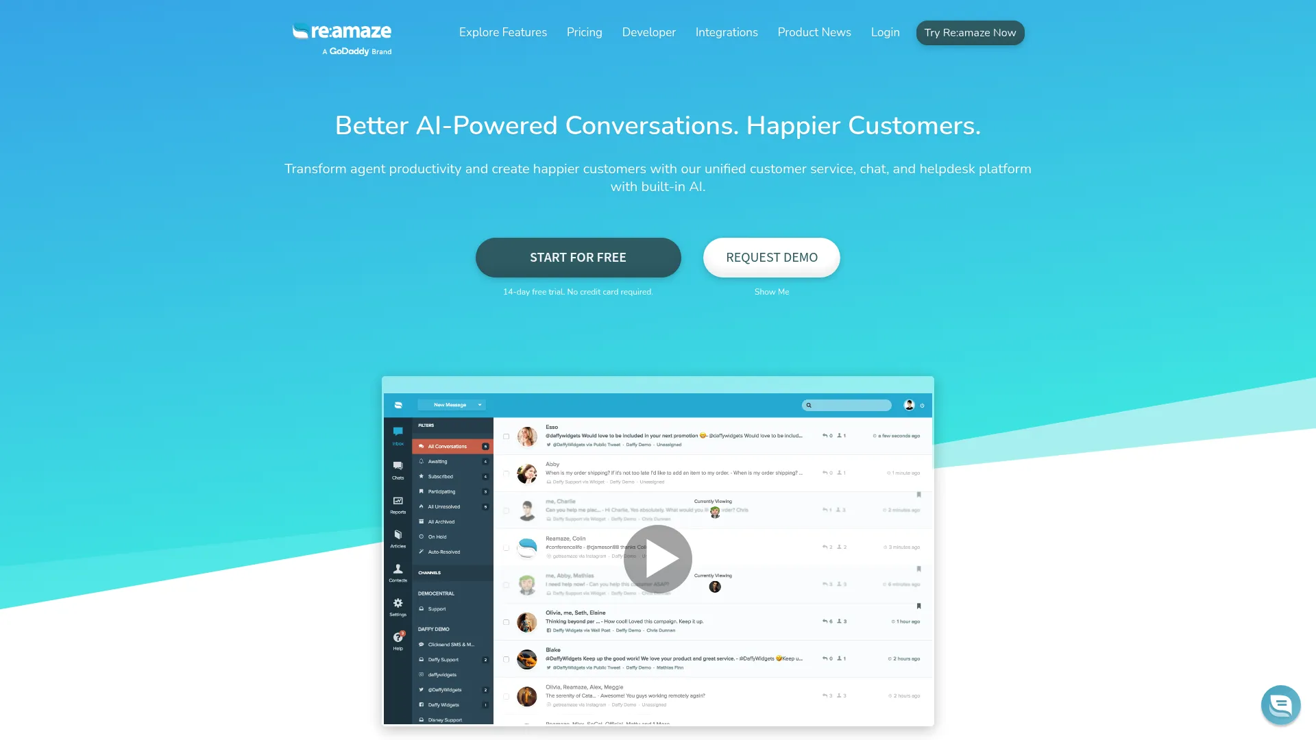 Re:amaze in-app support software homepage