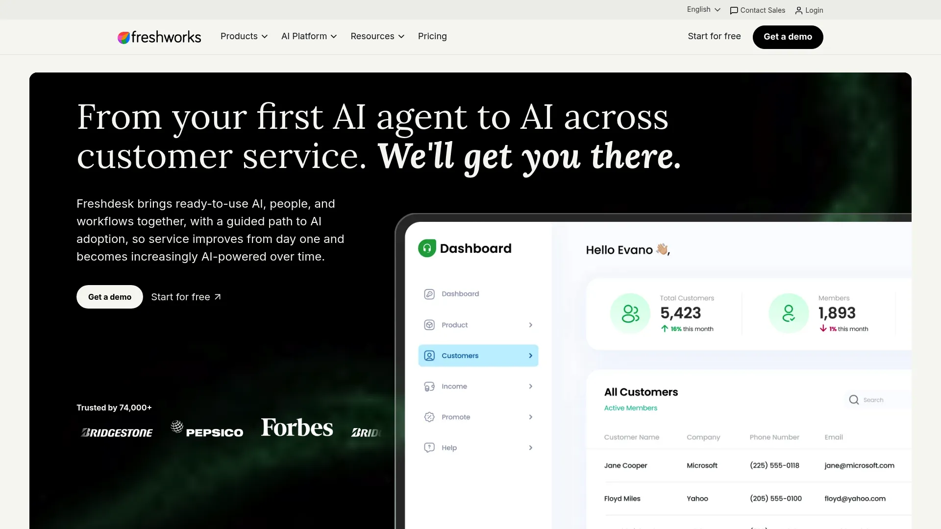 Freshdesk help desk and self-service platform homepage