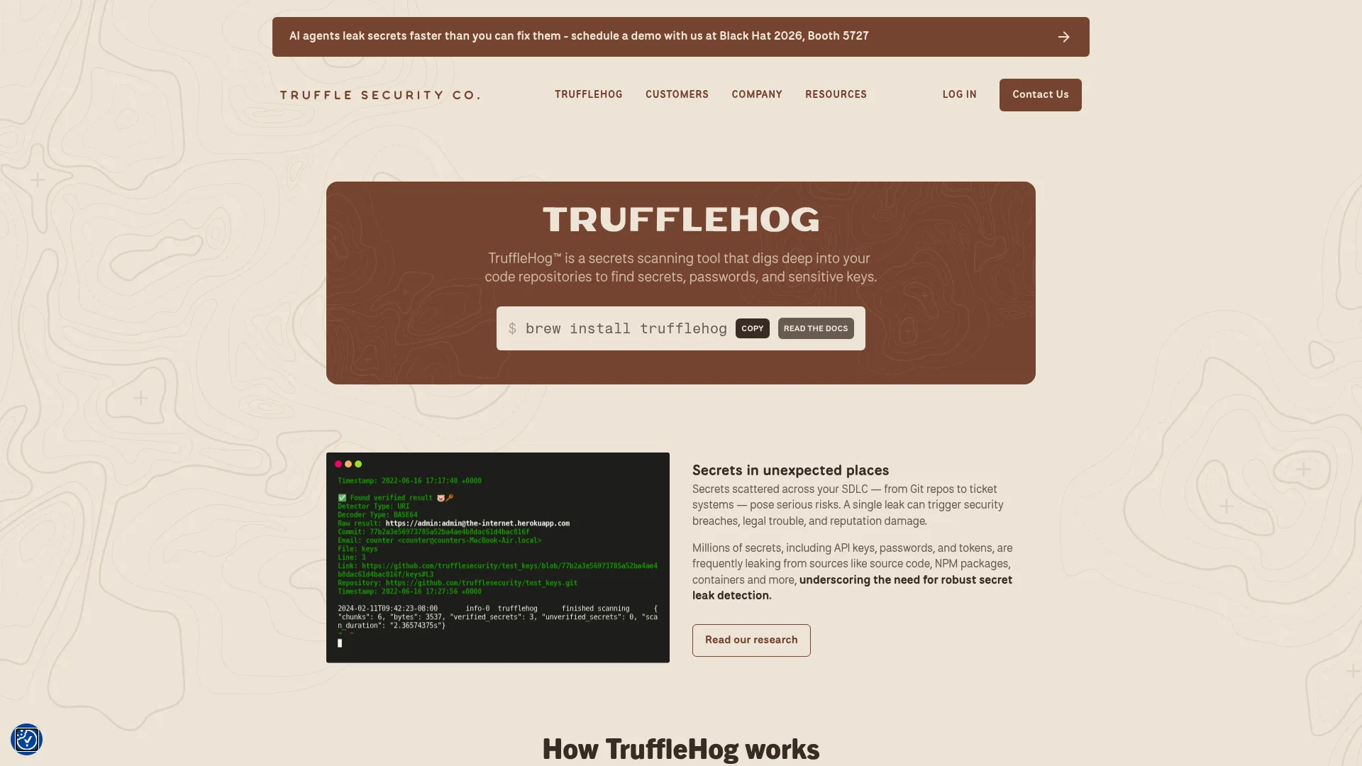 TruffleHog secret scanning tool homepage
