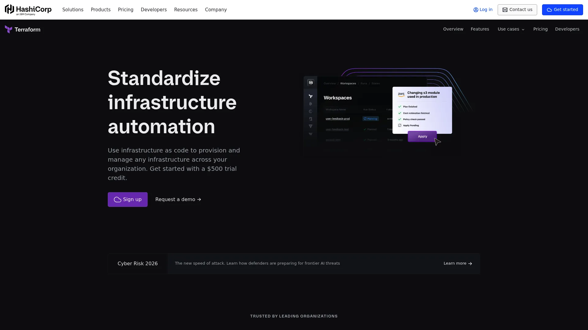 Terraform infrastructure as code provisioning interface