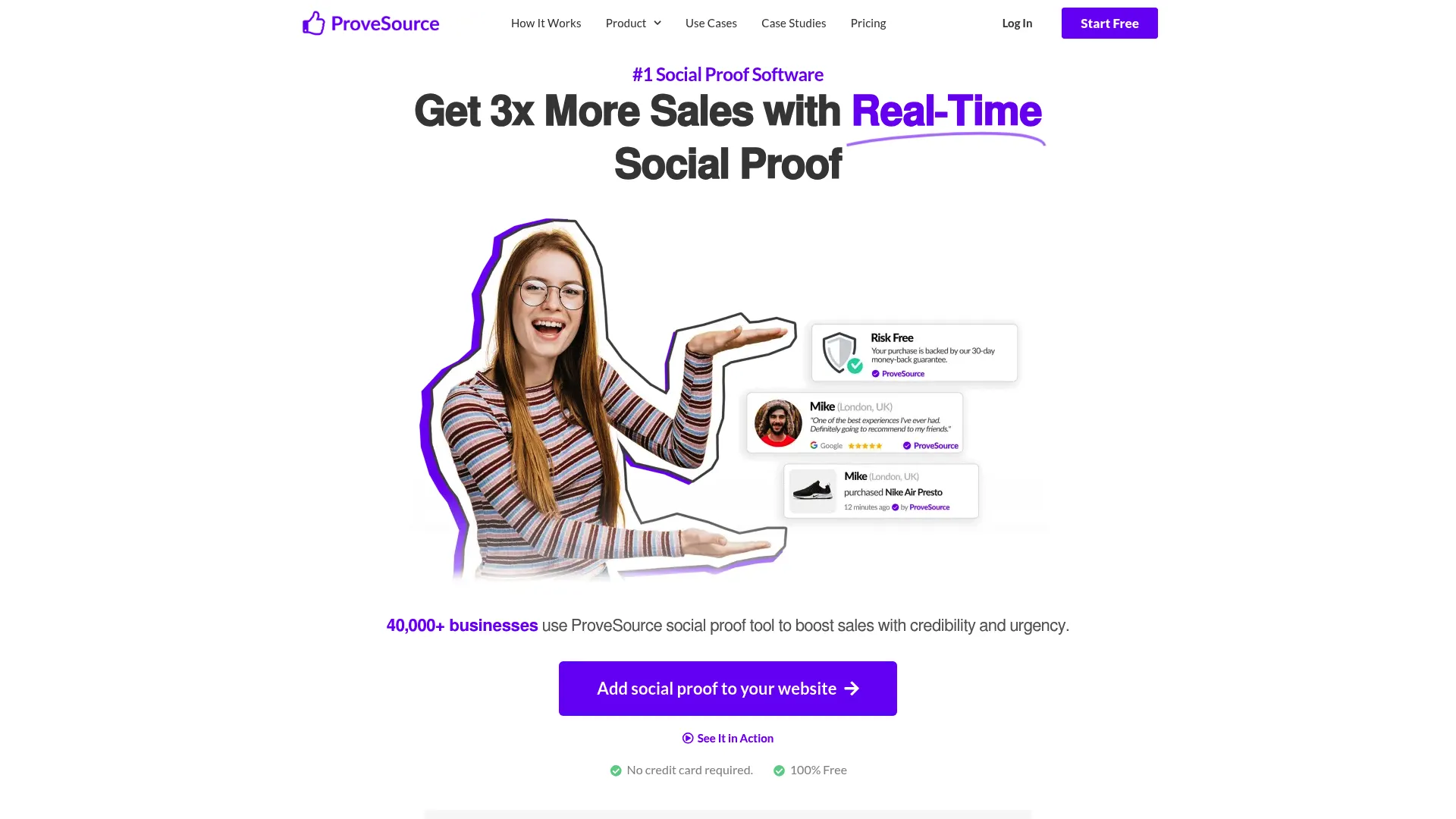 ProveSource live social proof notification platform homepage.