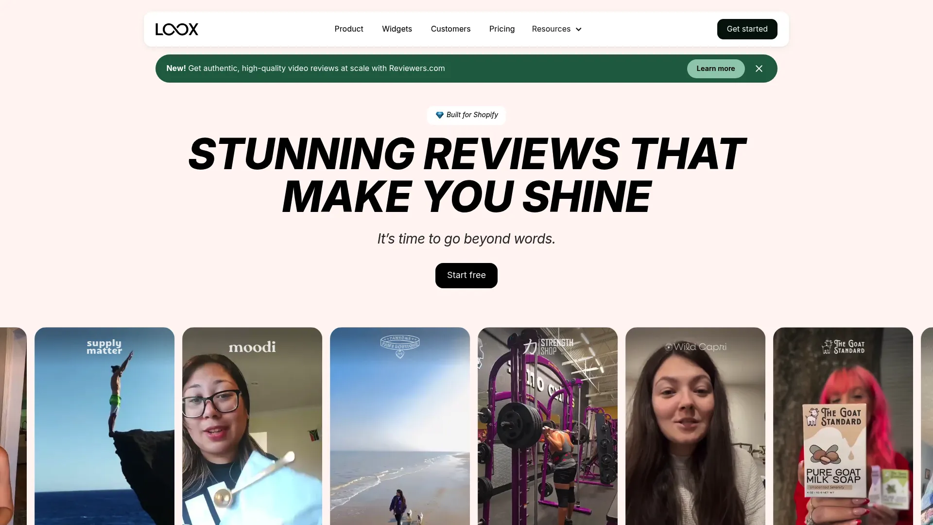 Loox visual review and referral app homepage.