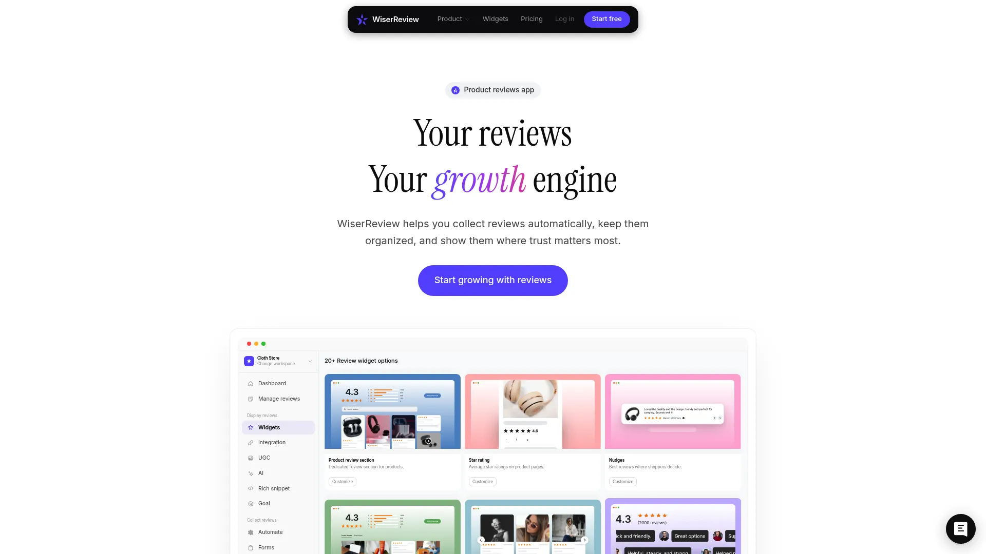 WiserReview review marketing platform homepage