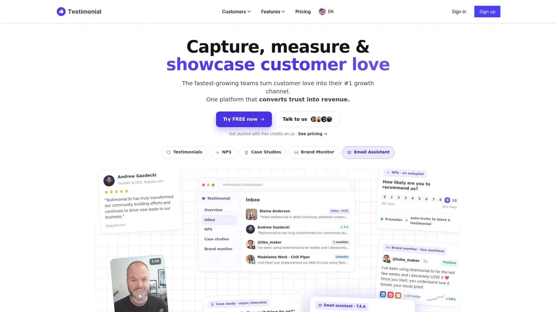 Testimonial.to Wall of Love social proof platform homepage