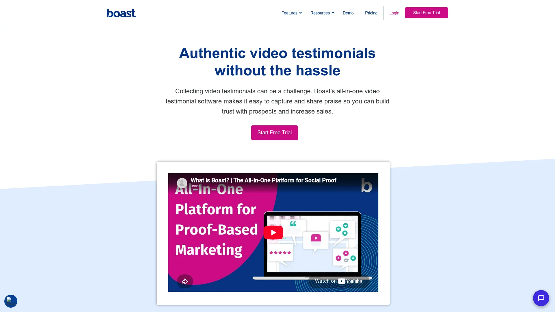 Boast video testimonial and review collection software homepage