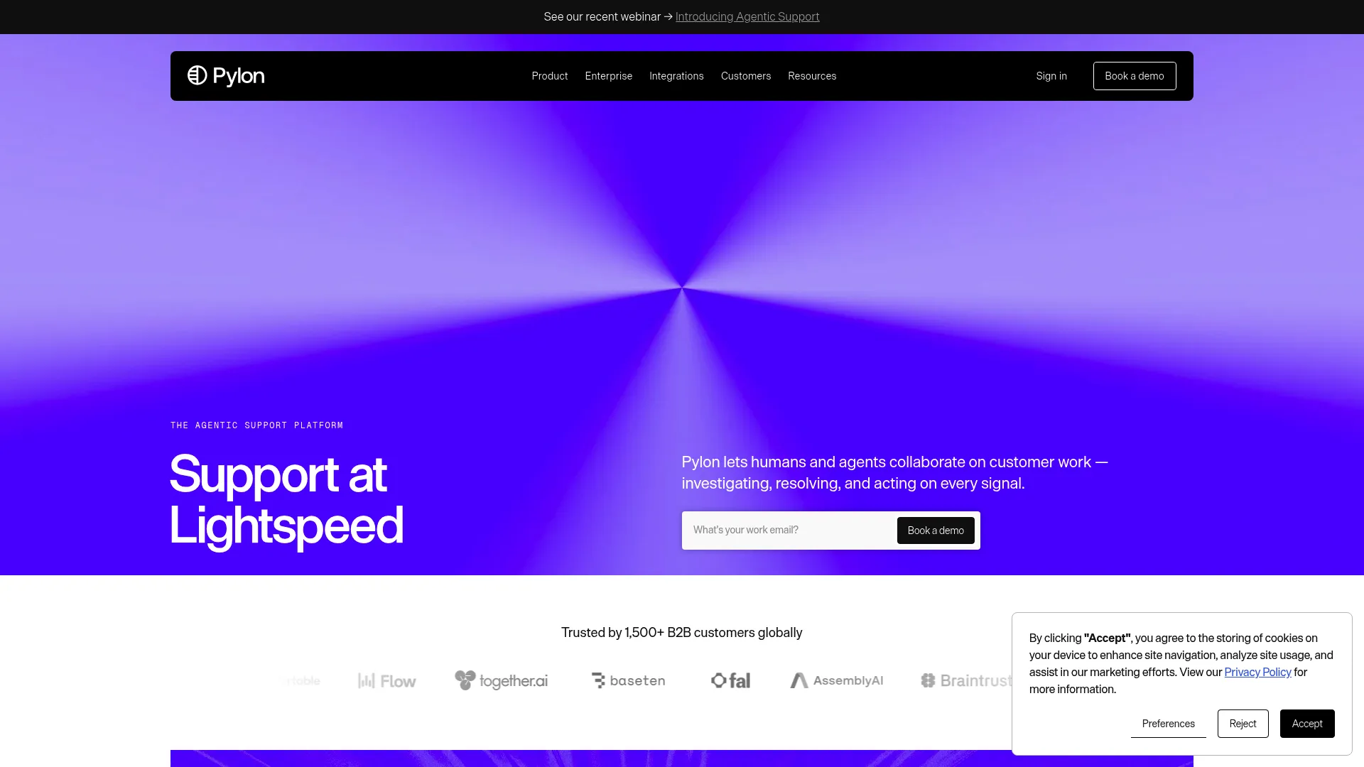Pylon B2B support platform homepage