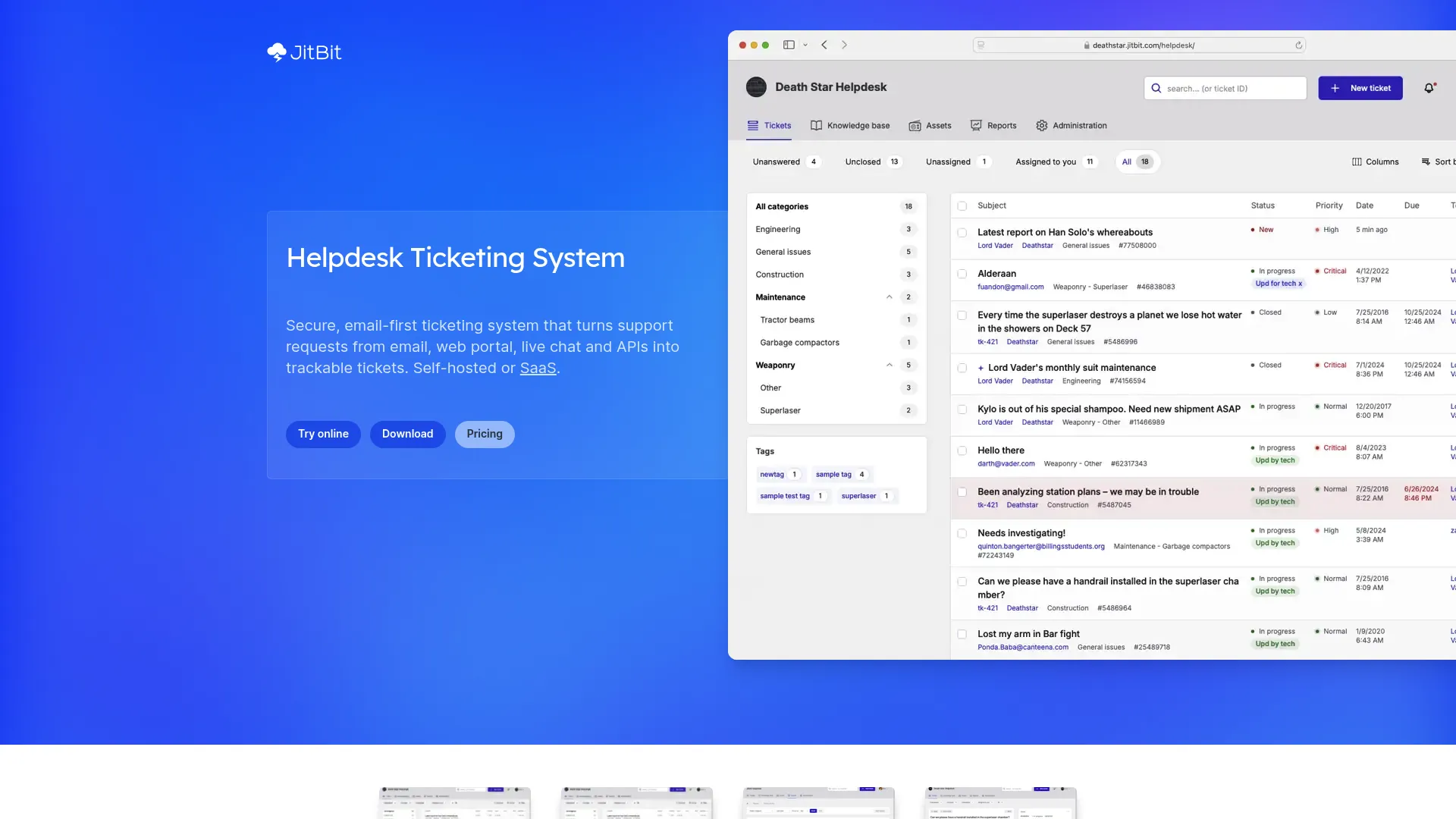 Jitbit Helpdesk ticketing interface