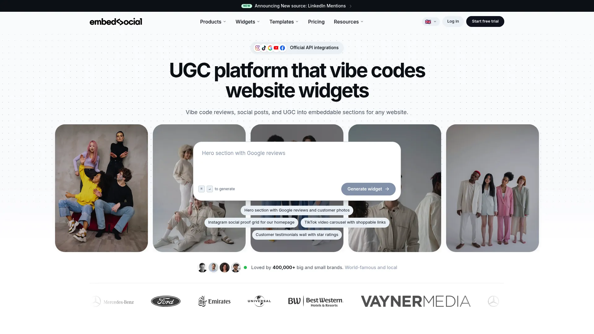 EmbedSocial social proof and reviews platform homepage
