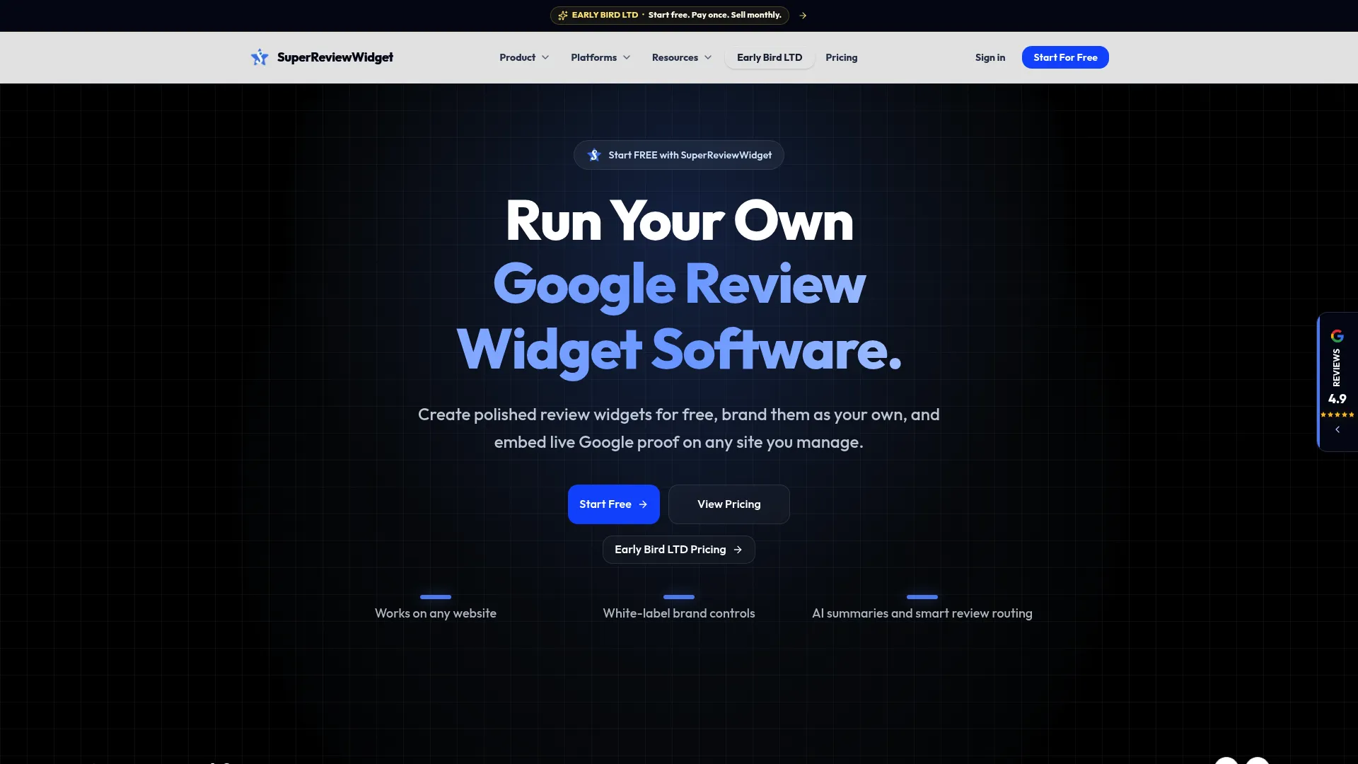 SuperReviewWidget white-label review widget homepage