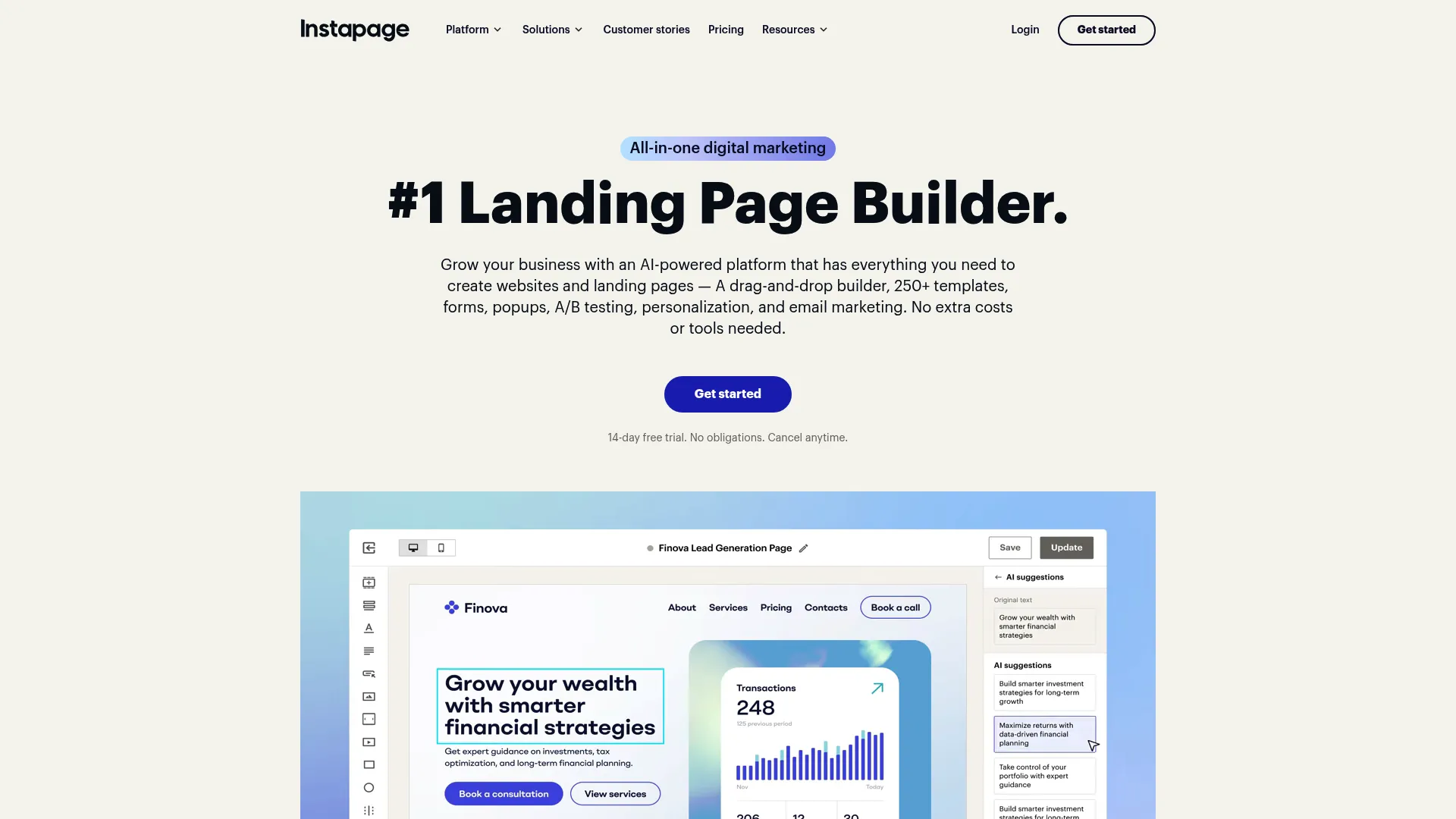 Instapage landing page platform homepage