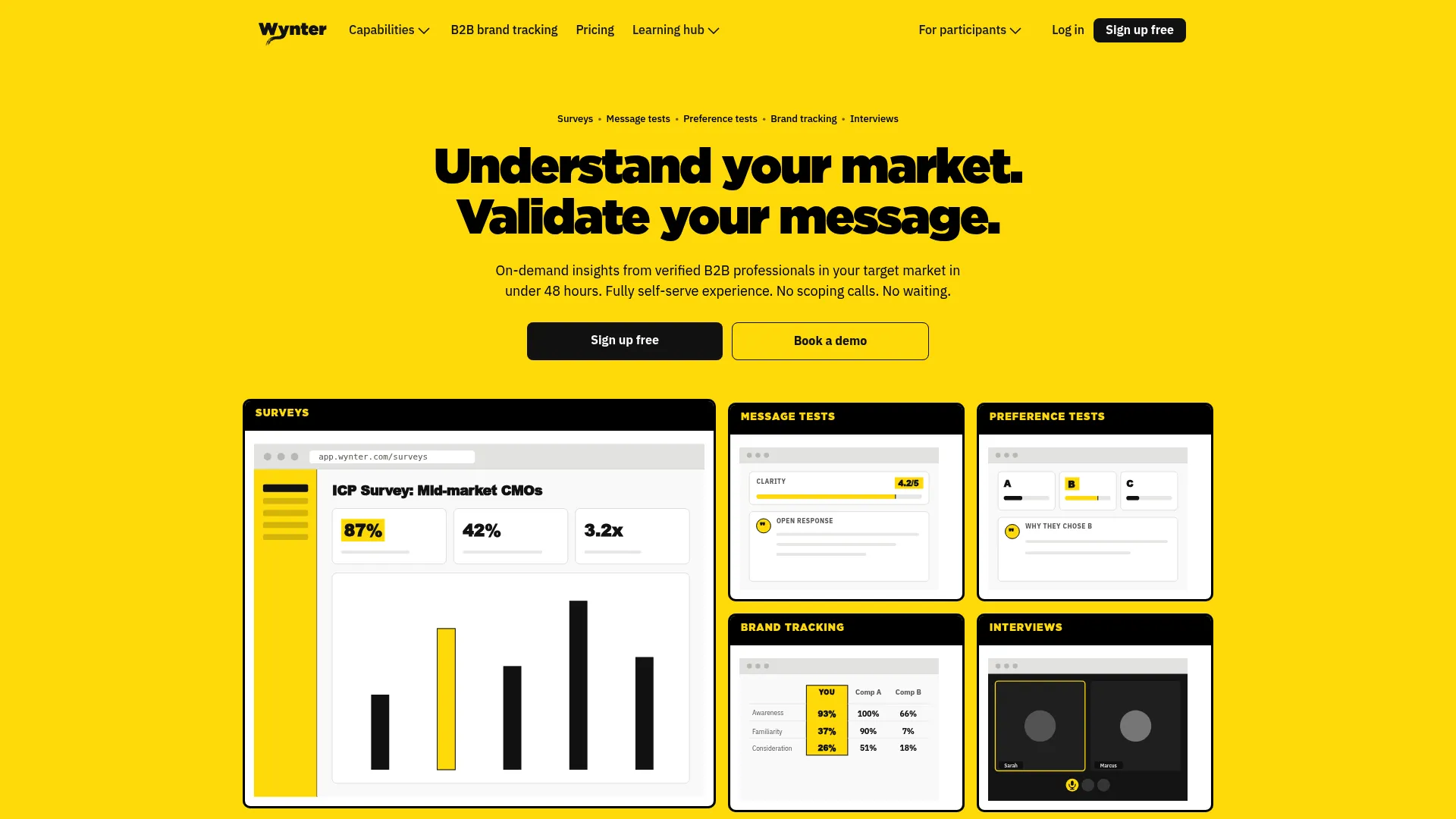 Wynter message testing platform homepage