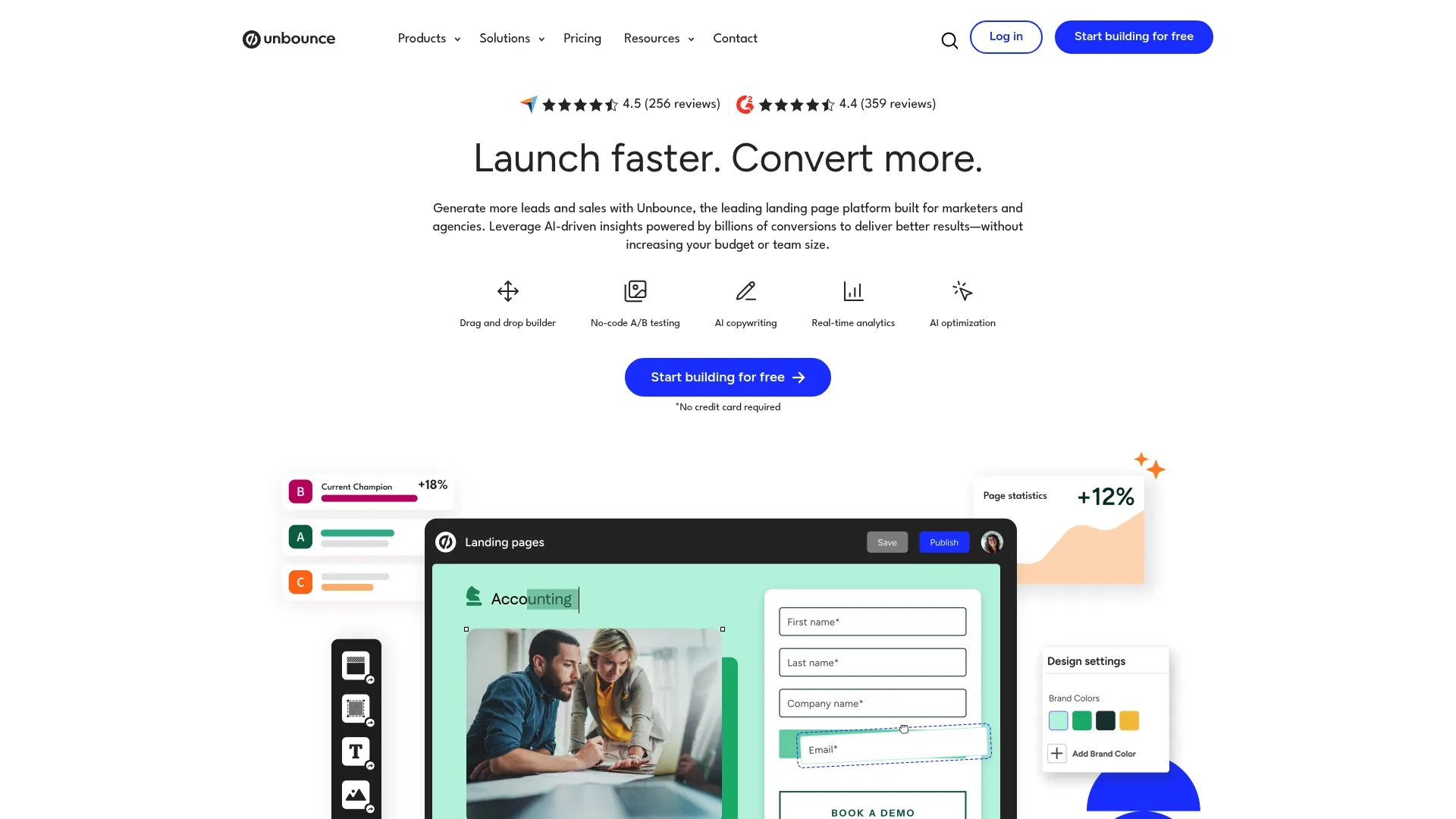 Unbounce landing page builder homepage